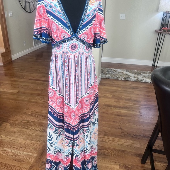 Flying Tomato Vibrant Pink and Blue Maxi Dress - Picture 1 of 4